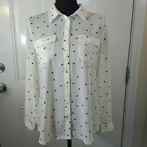 Loft Ann Taylor cream & black button front blouse